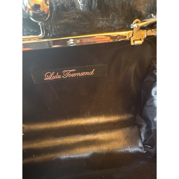 Black Faux Fur Lulu Townsend Evening Bag With Chain Strap & Silver Hardware - Picture 3 of 5